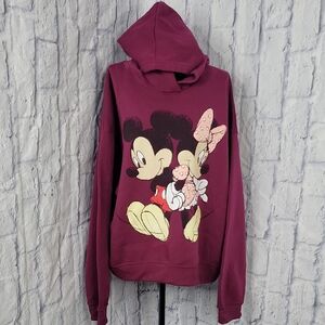 Disney Burgundy Mickey and Minnie Graphic Hoodie 0x/1X